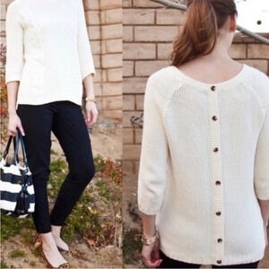 CYNTHIA ROWLEY Cozy Cable Knit Button Back Cream Sweater